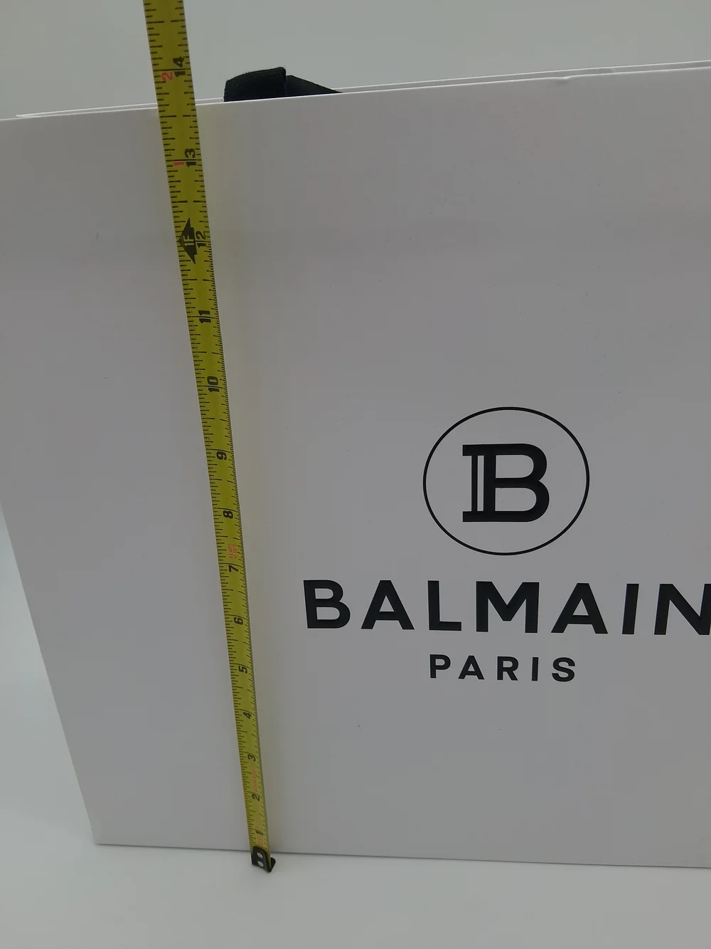 BALMAIN PARIS Large White Black Logo Luxury Shopping Gift Bag Ribbon Handles EUC